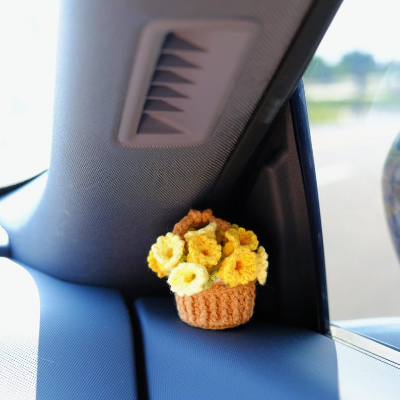 3 in 1 Crochet Flower Car Accessories: Lily of the Valley Car Mirror Hanging/Car Dashboard Decor/Car Coasters, Cute Car Accessory for Women