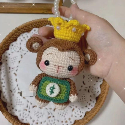 Crochet Rich Monkey With Crown Keychain, Crochet Money Monkey Keychain, Amigurumi Monkey, Crochet Monkey, Crochet Keyring, Monkey Gifts