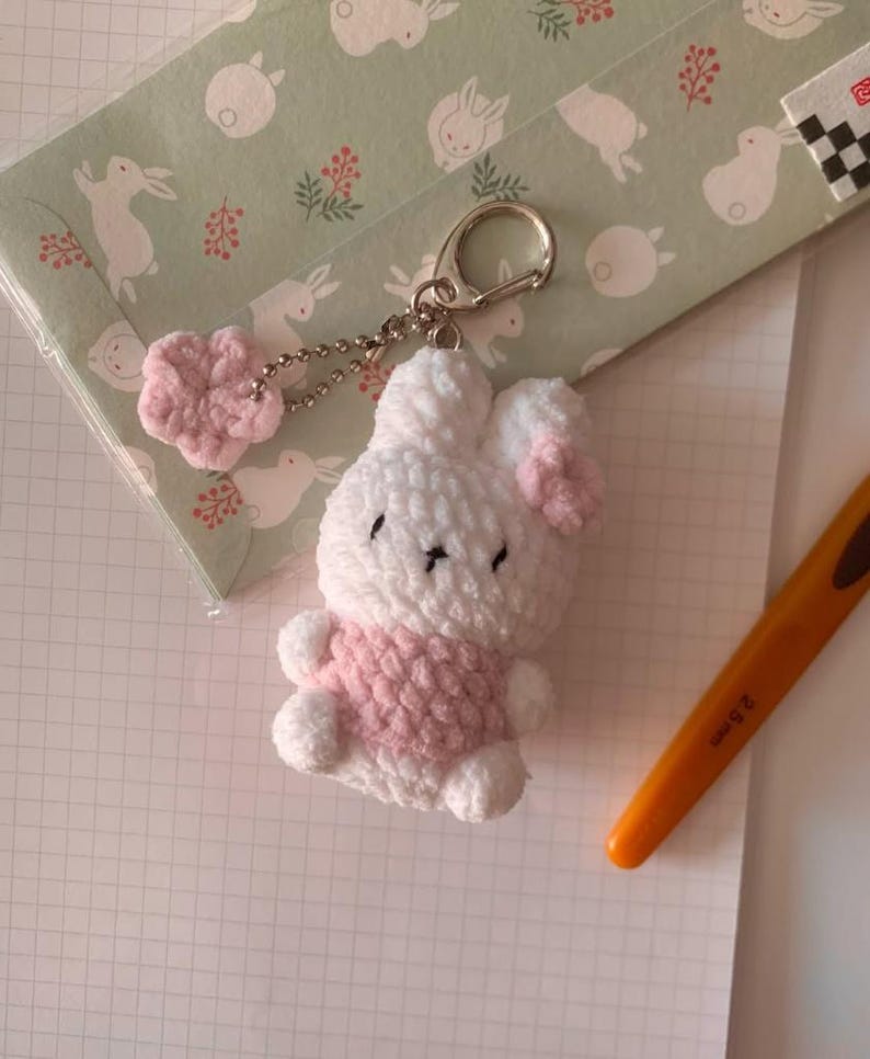 Y2k Bunny  Handmade Crochet Lifestyle Keychain Bag With Charm, Gift For Her, bunny Phone Hanging, handmade Bunny Keychain crochet