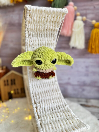 Alien green Car mirror hanger, Car charms rear view mirror, crochet car decor accessory, First car Space lover gift