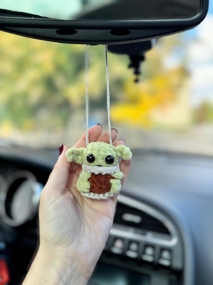 Alien green Car mirror hanger, Car charms rear view mirror, crochet car decor accessory, First car Space lover gift