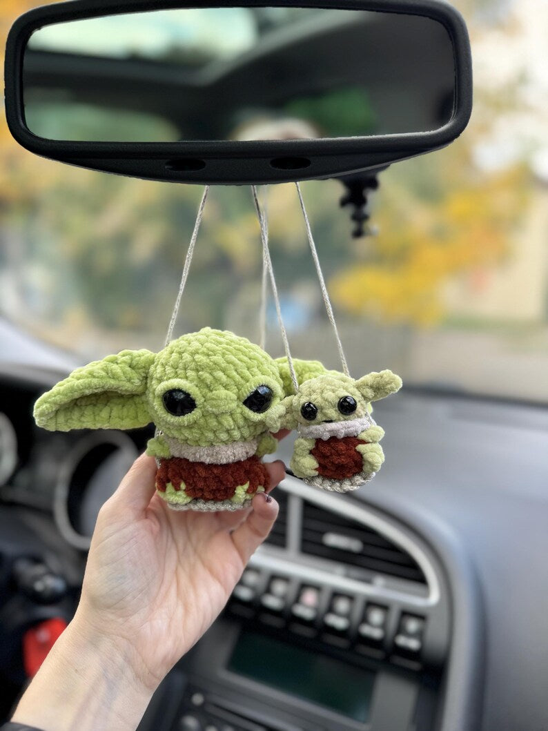 Alien green Car mirror hanger, Car charms rear view mirror, crochet car decor accessory, First car Space lover gift