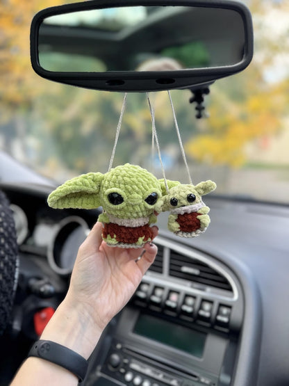 Alien green Car mirror hanger, Car charms rear view mirror, crochet car decor accessory, First car Space lover gift