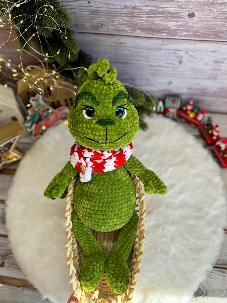 Grinch Green Christmas Character Decor, Crochet Amigurumi Holiday Figure Home decoration x-mas gift idea