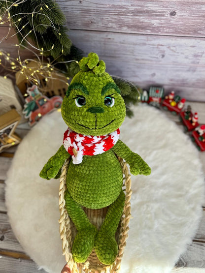 Grinch Green Christmas Character Decor, Crochet Amigurumi Holiday Figure Home decoration x-mas gift idea