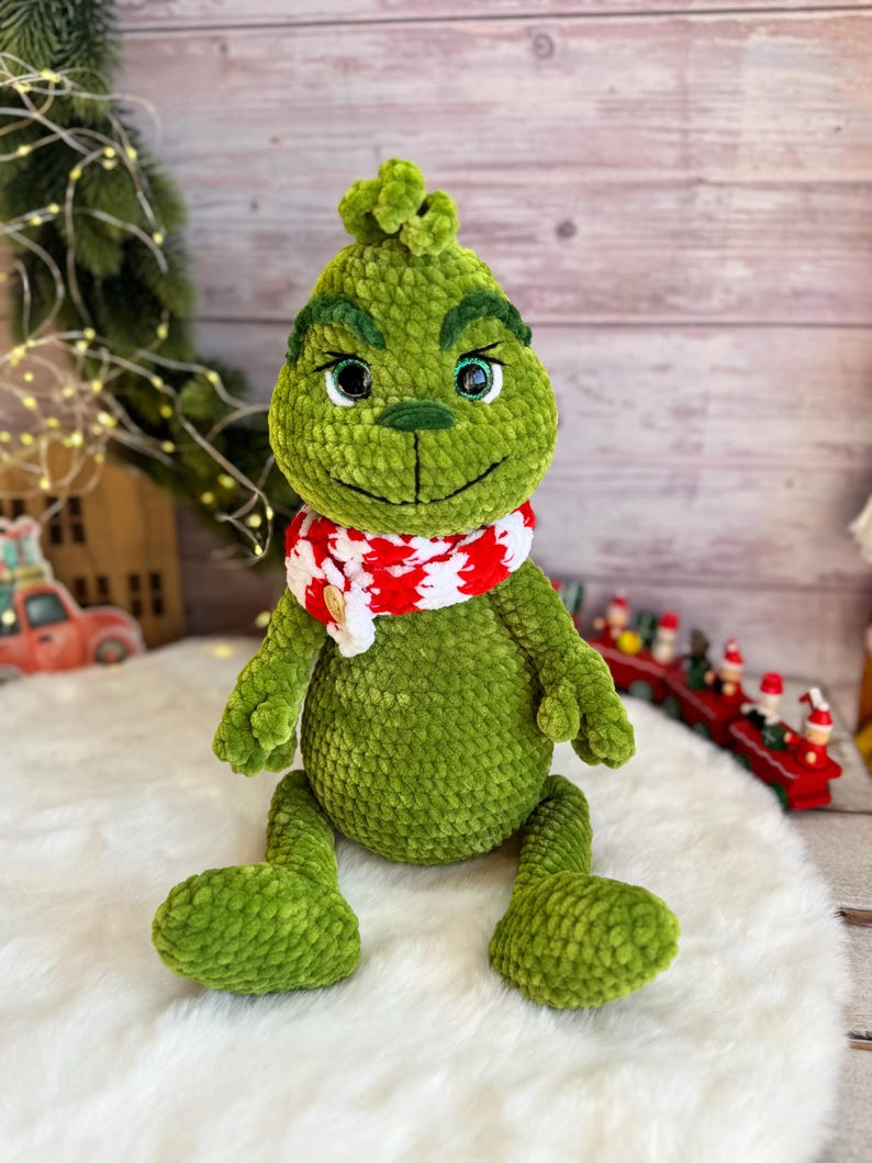 Grinch Green Christmas Character Decor, Crochet Amigurumi Holiday Figure Home decoration x-mas gift idea