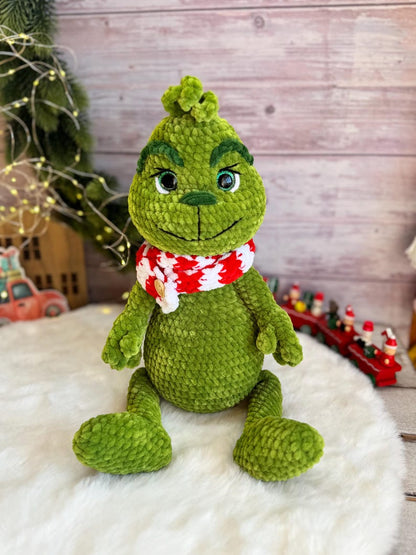 Grinch Green Christmas Character Decor, Crochet Amigurumi Holiday Figure Home decoration x-mas gift idea