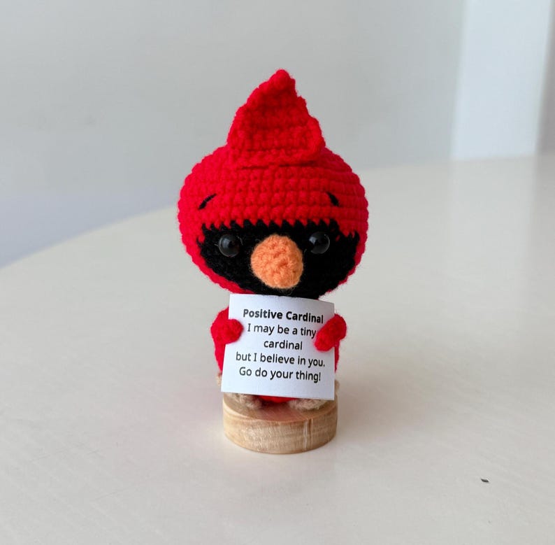 Crochet Cardinal Positive With Desk Decorations, Supportive Cardinal Plush, Birthday Gift, Gifts For Children Family Friend Coworkers