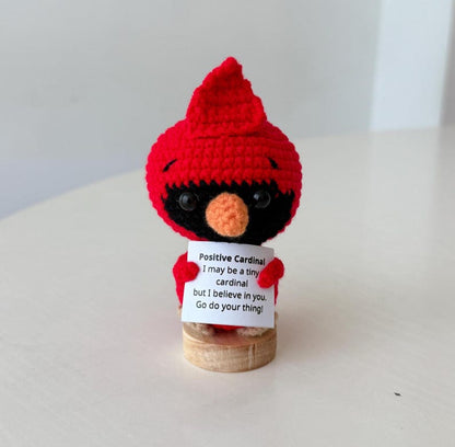 Crochet Cardinal Positive With Desk Decorations, Supportive Cardinal Plush, Birthday Gift, Gifts For Children Family Friend Coworkers