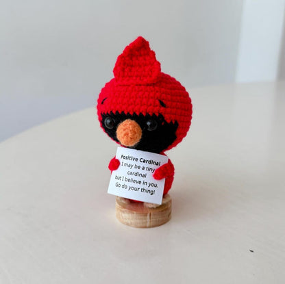 Crochet Cardinal Positive With Desk Decorations, Supportive Cardinal Plush, Birthday Gift, Gifts For Children Family Friend Coworkers