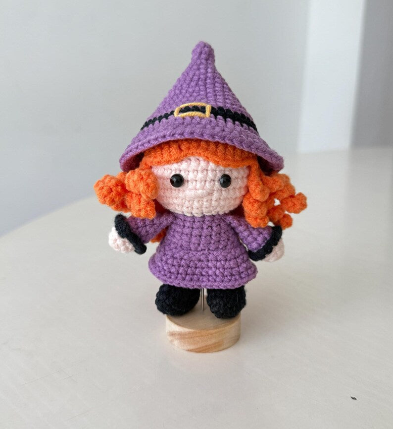 Crochet Witch Doll, Handmade Amigurumi Halloween, Cute Witch Plush Toy, Spooky Decor, Witch Lovers Gift