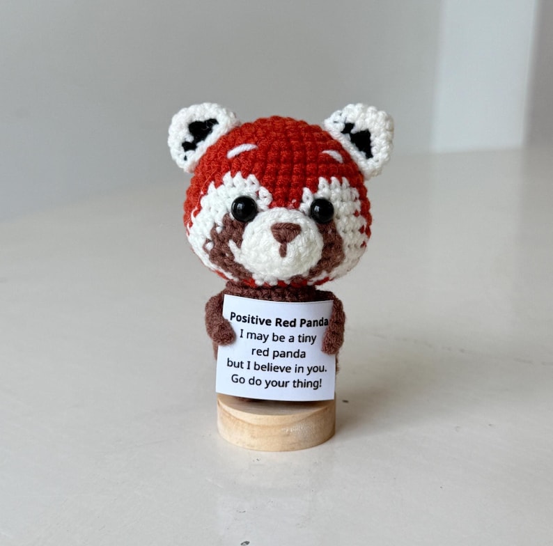 Crochet Red Panda Positive With Desk Decorations, Supportive Red Panda Plush, Birthday Gift, Gift For Children Family Friend Coworker