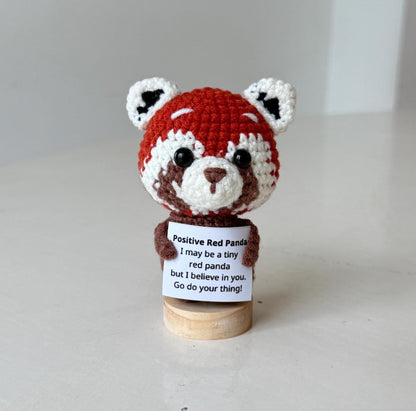 Crochet Red Panda Positive With Desk Decorations, Supportive Red Panda Plush, Birthday Gift, Gift For Children Family Friend Coworker