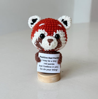 Crochet Red Panda Positive With Desk Decorations, Supportive Red Panda Plush, Birthday Gift, Gift For Children Family Friend Coworker