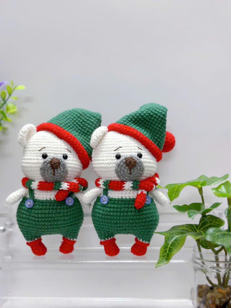 Crochet Christmas Bear Plush, Handmade Amigurumi Polar Bear Toy, Cute Winter Decor, Holiday Gift, Christmas Gift, Xmas Gift, Christmas Decor