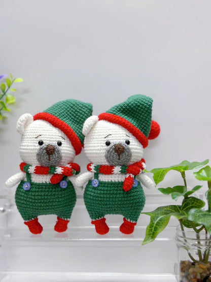 Crochet Christmas Bear Plush, Handmade Amigurumi Polar Bear Toy, Cute Winter Decor, Holiday Gift, Christmas Gift, Xmas Gift, Christmas Decor