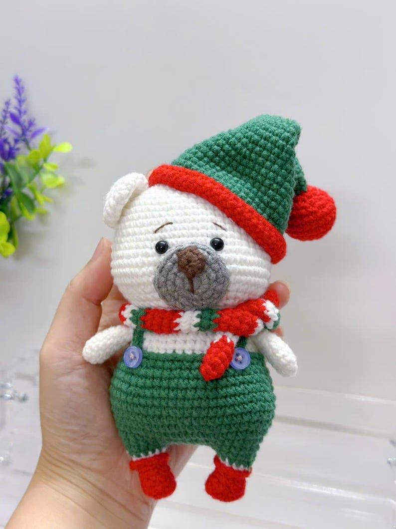 Crochet Christmas Bear Plush, Handmade Amigurumi Polar Bear Toy, Cute Winter Decor, Holiday Gift, Christmas Gift, Xmas Gift, Christmas Decor