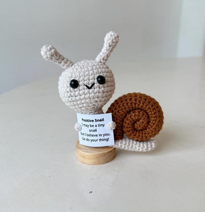 Crochet Snail Positive With Desk Decorations, Support Inspirational Snail Plush, Birthday Gift, Gifts For Children Family Friend Coworkers