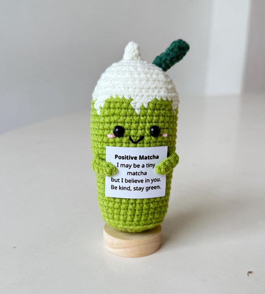 Crochet Matcha Positive, Support Inspirational Matcha Latte Plush, Matcha Lover Gift, Birthday Gifts For Children Family Friend Coworkers