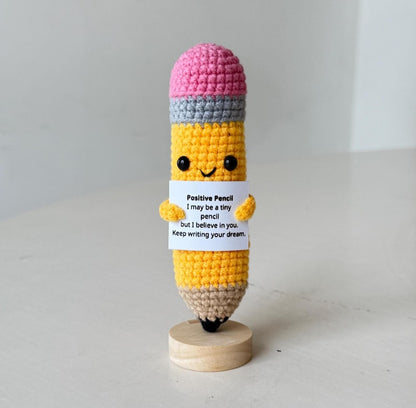 Crochet Pencil Positive, Pencil Plushie Motivational, Gift for Educator & Teacher, Back To School Gift For Student, Desk Decor For Classroom