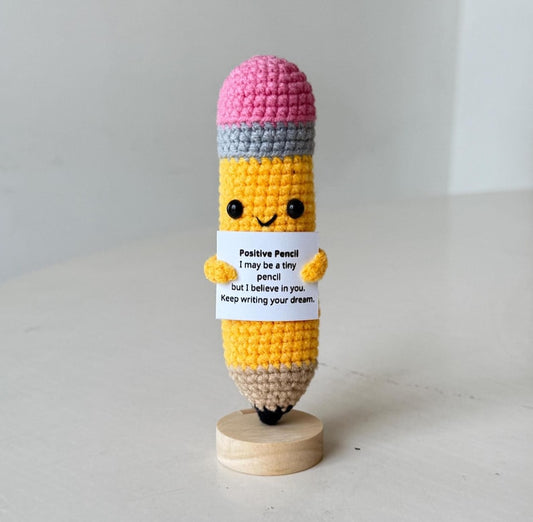 Crochet Pencil Positive, Pencil Plushie Motivational, Gift for Educator & Teacher, Back To School Gift For Student, Desk Decor For Classroom