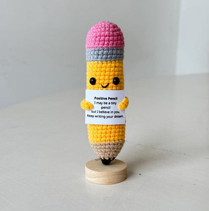 Crochet Pencil Positive, Pencil Plushie Motivational, Gift for Educator & Teacher, Back To School Gift For Student, Desk Decor For Classroom
