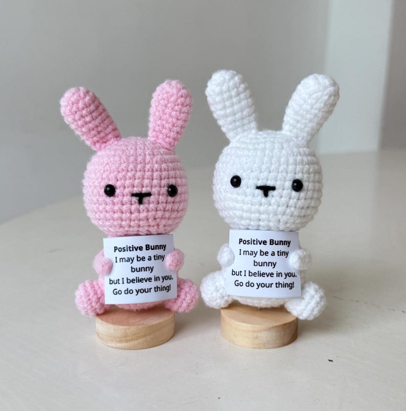 Crochet Bunny Positive With Desk Decorations, Supportive Bunny Plushie, Birthday Gift, Gifts For Children Family Friend Coworkers