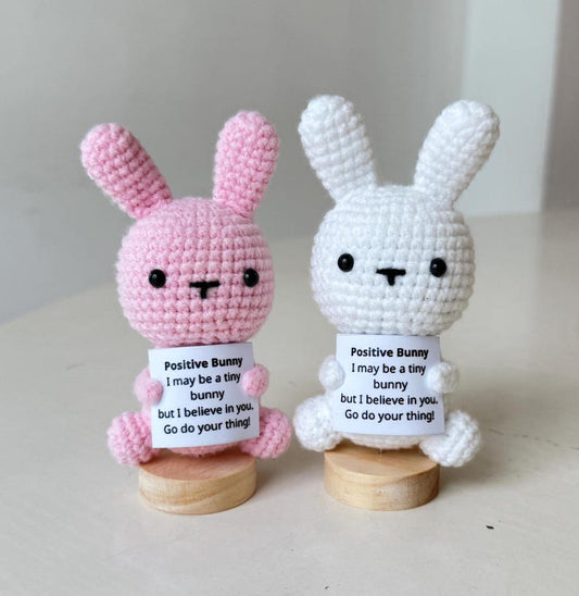 Crochet Bunny Positive With Desk Decorations, Supportive Bunny Plushie, Birthday Gift, Gifts For Children Family Friend Coworkers