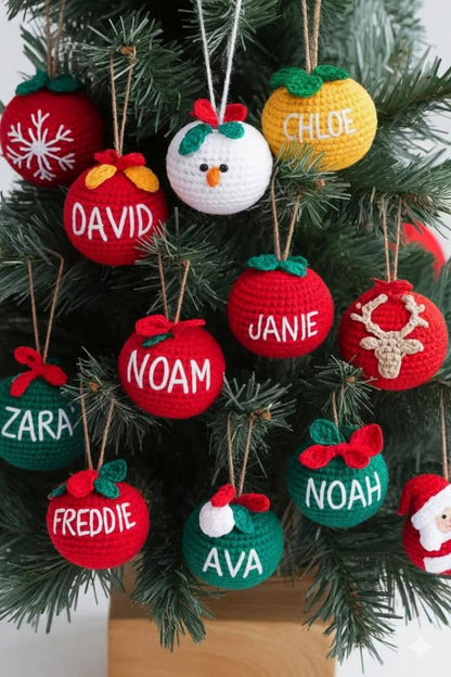 Personalized Christmas ball Crochet, Name Ornament Customized, Christmas tree ornament, Xmas decoration, Hanging red ball unique gift