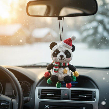 Crochet Christmas Panda Car Ornament, Christmas Gifts, Handmade Panda, Crochet car hanging, Cute Panda Car Charm, Xmas Gift, Bear Amigurumi