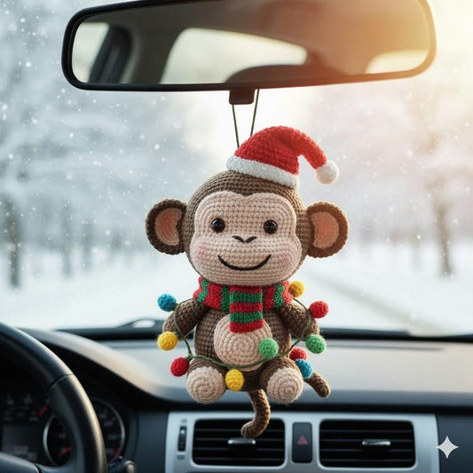 Crochet Christmas Monkey Car Ornament, Christmas Gifts, Handmade Monkey, Crochet car hanging, Cute Monkey Car Charm, Xmas Gift
