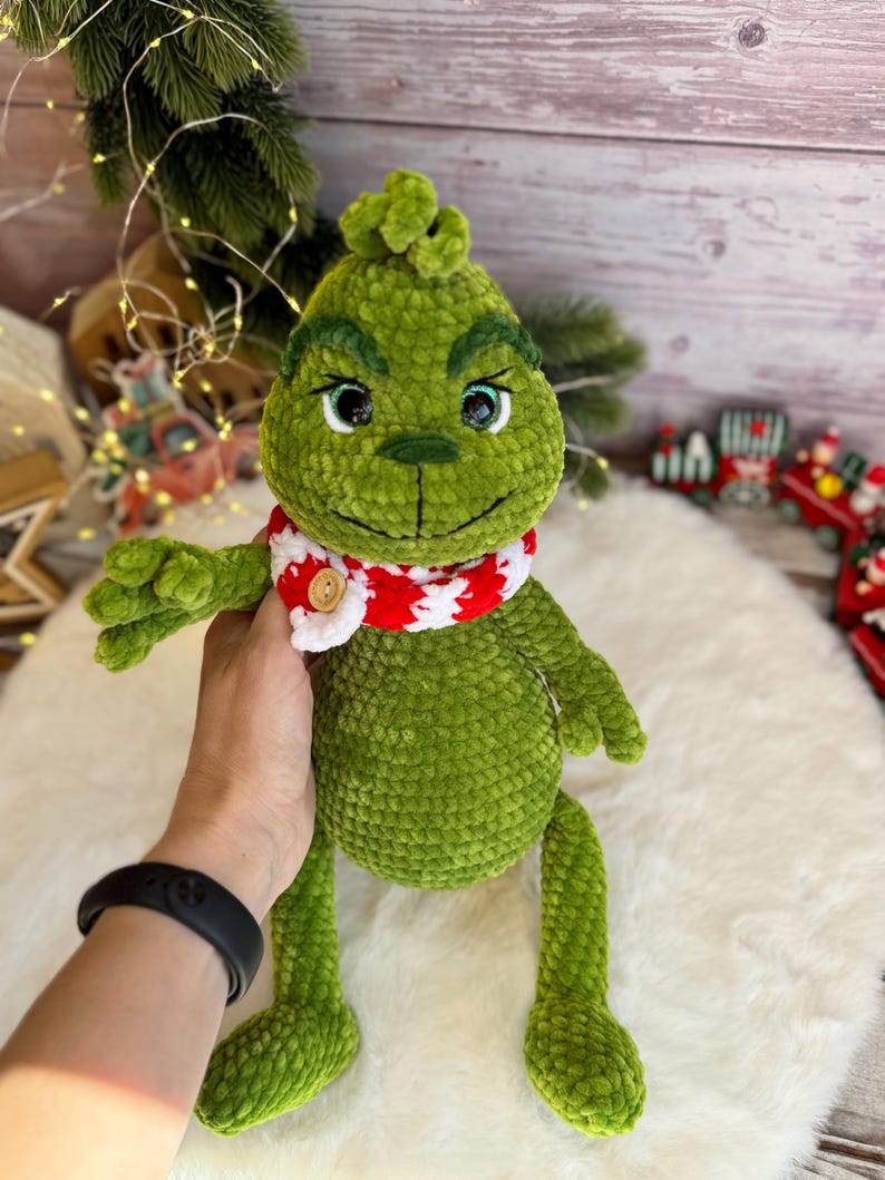Grinch Green Christmas Character Decor, Crochet Amigurumi Holiday Figure Home decoration x-mas gift idea