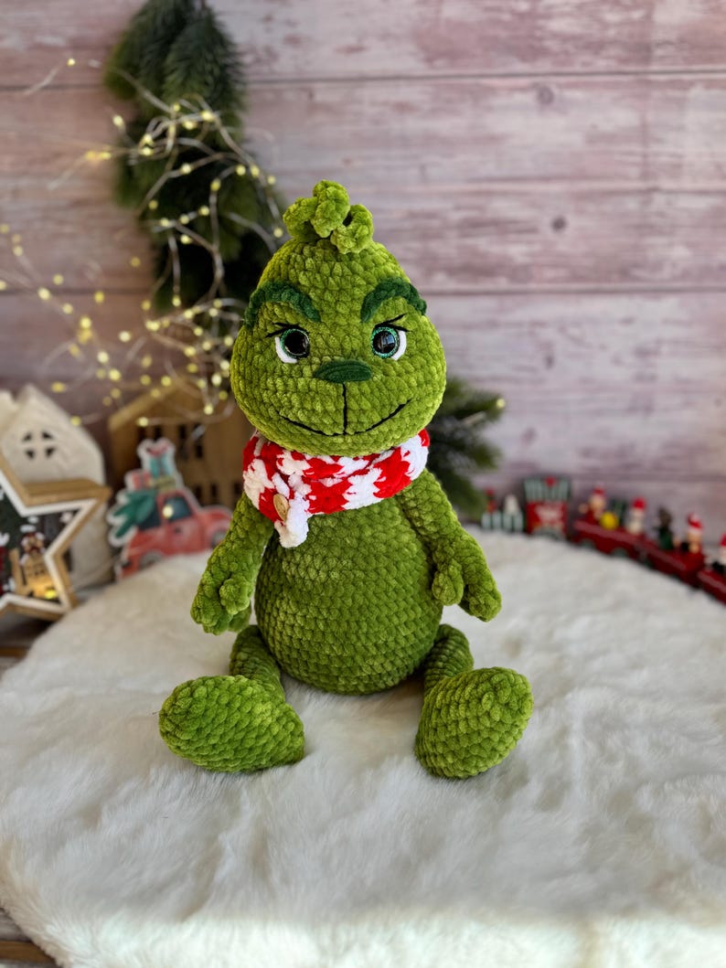 Grinch Green Christmas Character Decor, Crochet Amigurumi Holiday Figure Home decoration x-mas gift idea