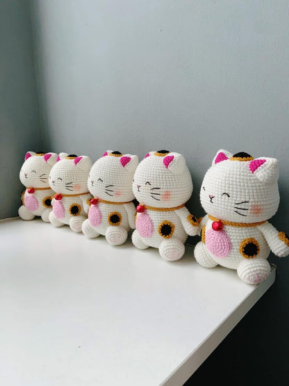 Crochet Lucky Cat, Handmade Maneki Neko Plush, Good Luck Gift