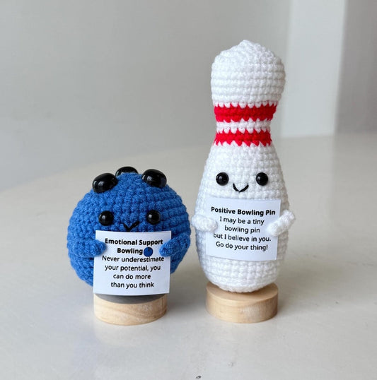 Funny Positive Bowling, Knitted Bowling Pin With Positive Card, Cute Bowling Ball Wool Inspirational, Cheer Up Gift For Bowling Team Players