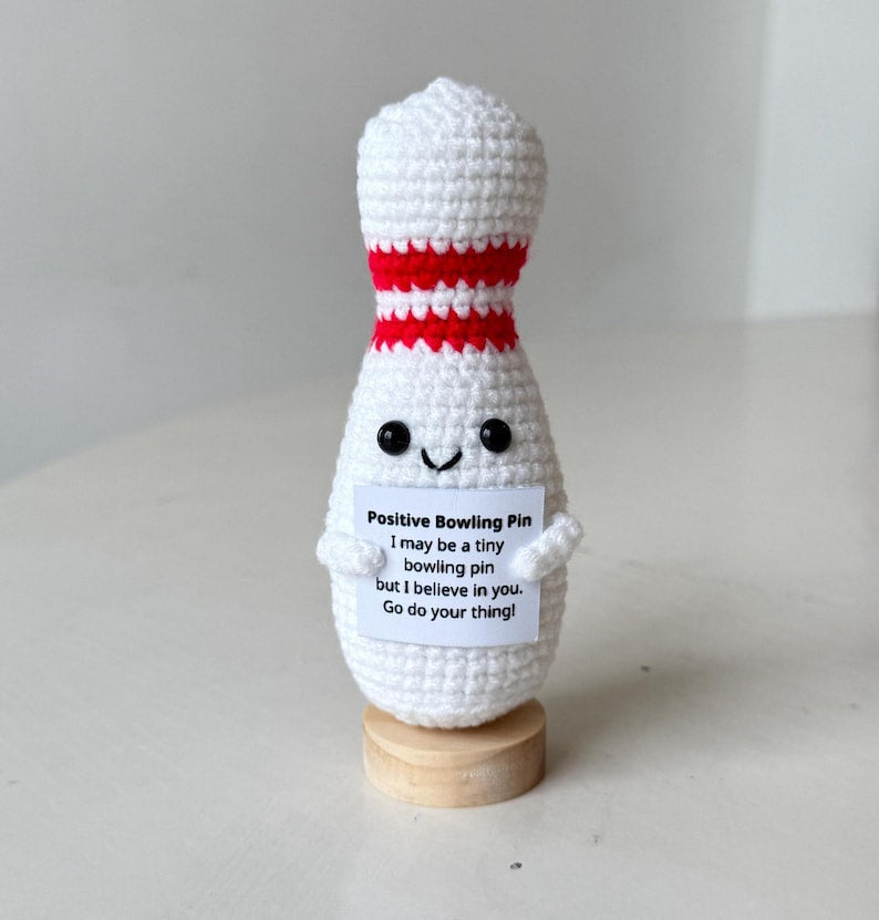 Funny Positive Bowling, Knitted Bowling Pin With Positive Card, Cute Bowling Ball Wool Inspirational, Cheer Up Gift For Bowling Team Players