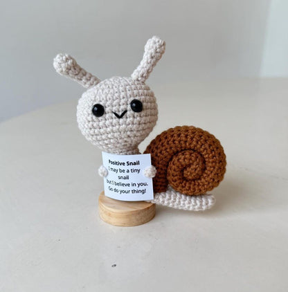 Crochet Snail Positive With Desk Decorations, Support Inspirational Snail Plush, Birthday Gift, Gifts For Children Family Friend Coworkers