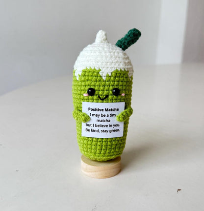 Crochet Matcha Positive, Support Inspirational Matcha Latte Plush, Matcha Lover Gift, Birthday Gifts For Children Family Friend Coworkers