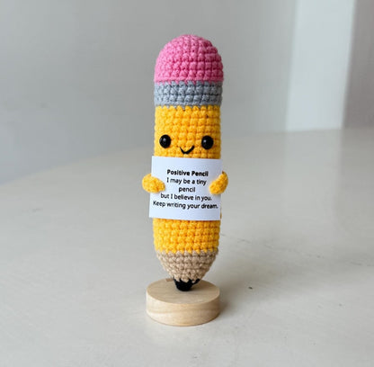 Crochet Pencil Positive, Pencil Plushie Motivational, Gift for Educator & Teacher, Back To School Gift For Student, Desk Decor For Classroom
