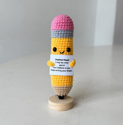 Crochet Pencil Positive, Pencil Plushie Motivational, Gift for Educator & Teacher, Back To School Gift For Student, Desk Decor For Classroom
