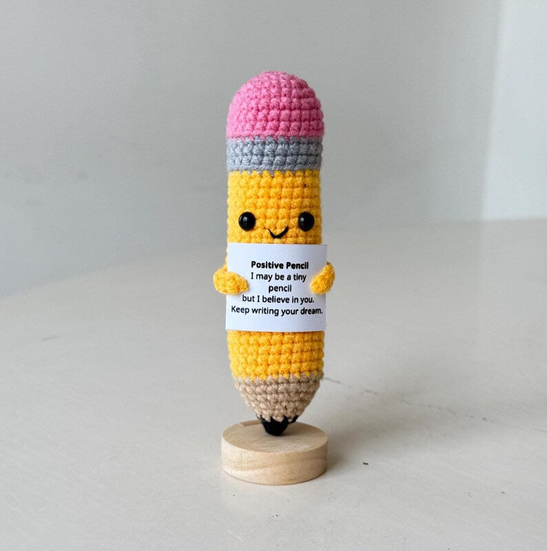 Crochet Pencil Positive, Pencil Plushie Motivational, Gift for Educator & Teacher, Back To School Gift For Student, Desk Decor For Classroom