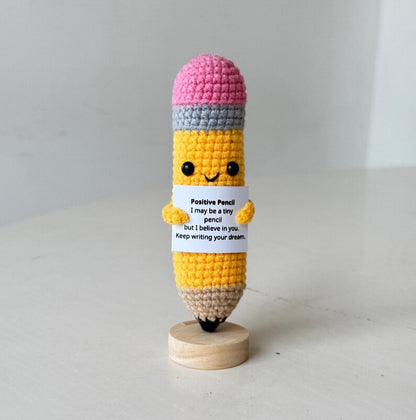 Crochet Pencil Positive, Pencil Plushie Motivational, Gift for Educator & Teacher, Back To School Gift For Student, Desk Decor For Classroom