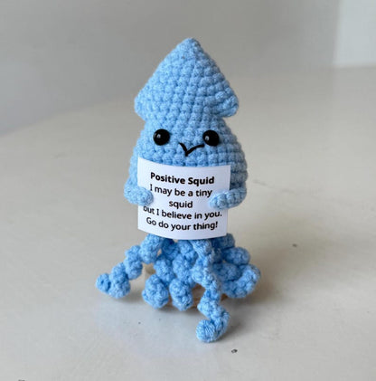 Crochet Squid Positive With Desk Decorations, Supportive Squid Plushie, Birthday Gift, Gifts For Family Friend Coworker