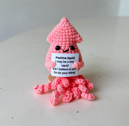 Crochet Squid Positive With Desk Decorations, Supportive Squid Plushie, Birthday Gift, Gifts For Family Friend Coworker