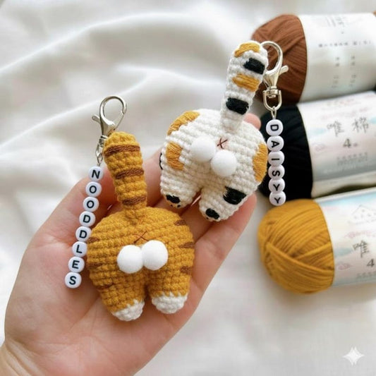 Personalized Crochet Butt Cat Keychain, Funny Crochet Cat Stuffed Animal, Cute Gift for Cat Lovers, Car Keyring, Soft Chubby Kitty Amigurumi
