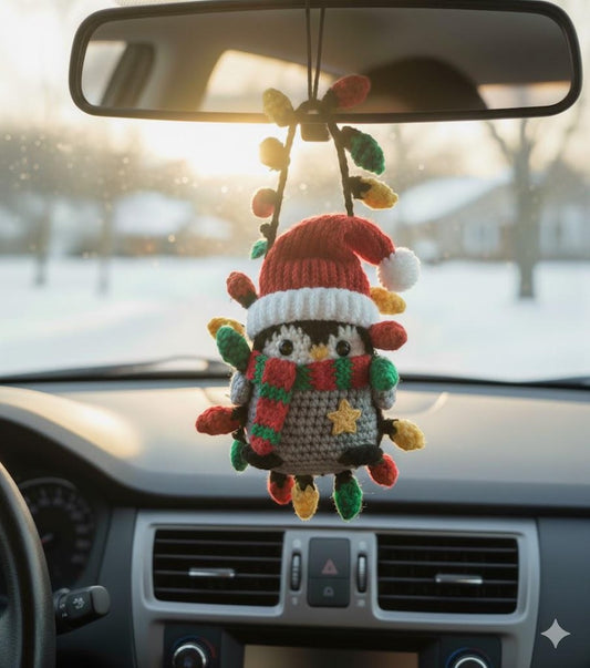 Crochet Christmas Penguin Car Ornament, Christmas Gifts, Handmade Penguin, Crochet car hanging, Cute Penguin Car Charm, Xmas Gift