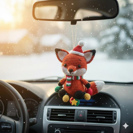 Crochet Christmas Fox Car Ornament, Christmas Gifts, Handmade Fox, Crochet car hanging, Cute Fox Car Charm, Xmas Gift