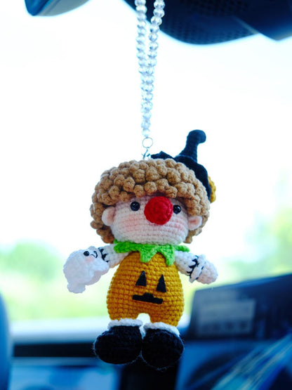 Crochet Circus Clown Car Mirror Hanging Charm, Car Rearview Mirror Ornament, Cute Car Accessories for Women/Teens,  Halloween Gift