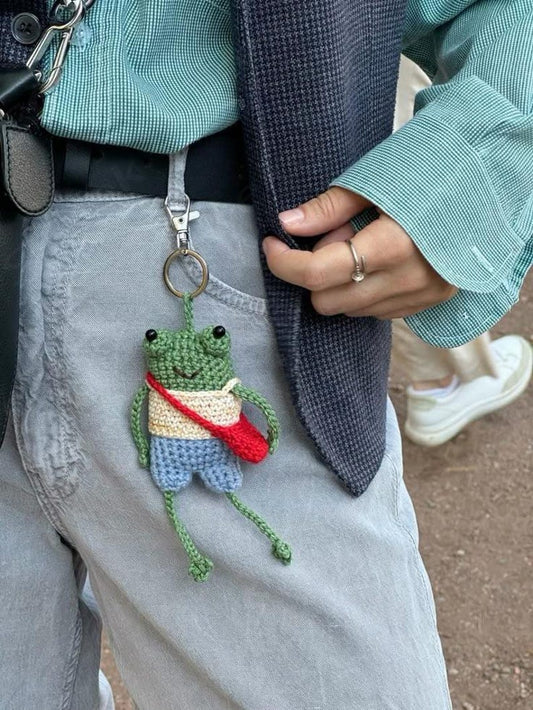 Cute Handmade Crochet Frog Plushie with Shirt And Bag, Amigurumi Frog, Adore Animal Toy, Frog Lovers, Froggy Crochet, Knitted Frog