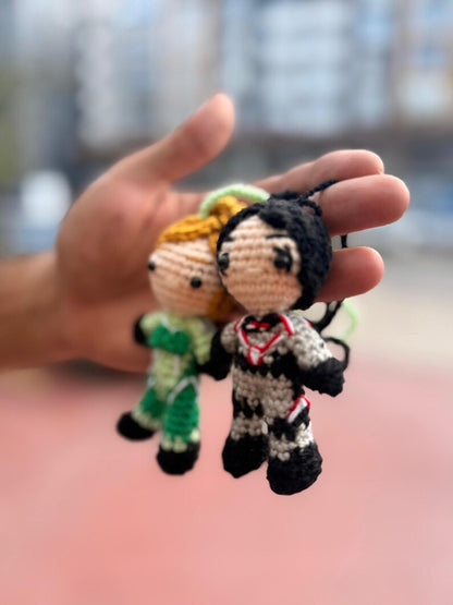 Split Fiction Mio & Zoe Amigurumi - Crochet Car Charm, Keychain or Christmas Ornament - Gamer Couple Gift, Playstation 5 Gift